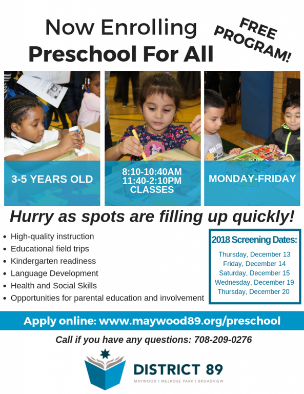 Roosevelt Elementary School - Now Enrolling Preschool For All